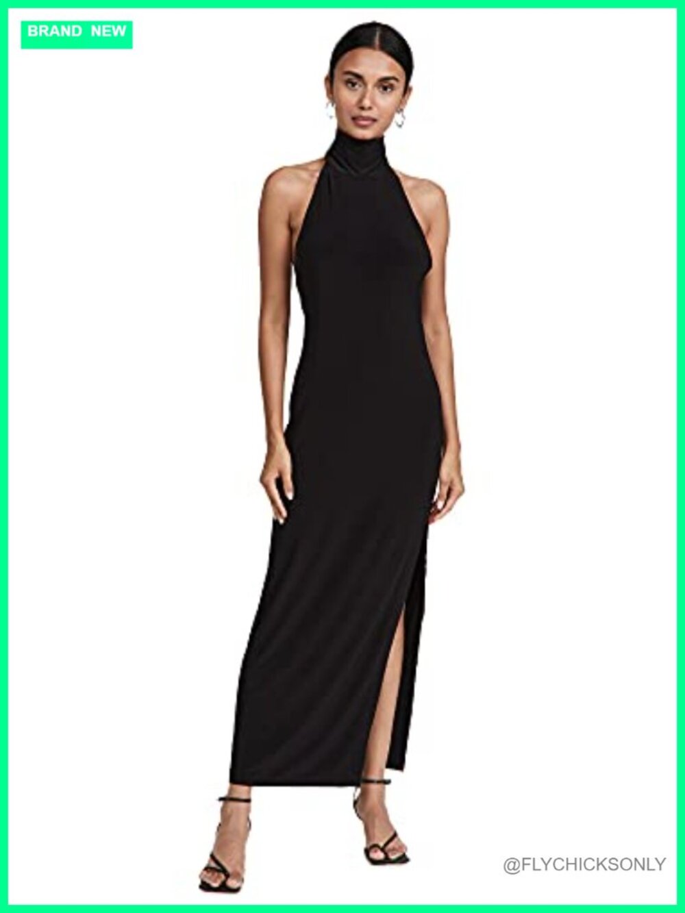 Halter Turtleneck Side Slit Gown Sleeveless Stretch Jersey Formal Dress